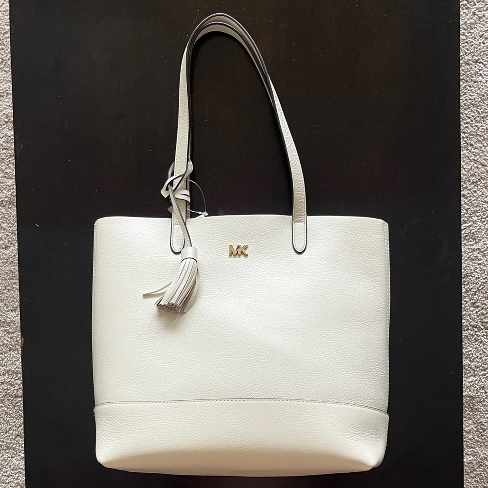 Michael Kors Cream Leather Tote with Tassel and Gold MK